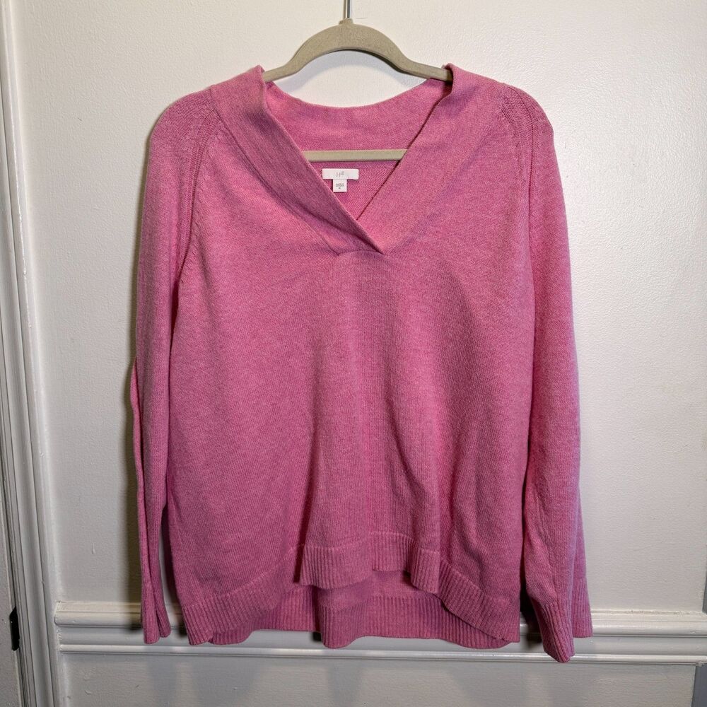 J Jill Womens XL Pink V Neck Sweater Cotton Nylon Relaxed Hi Low Coastal